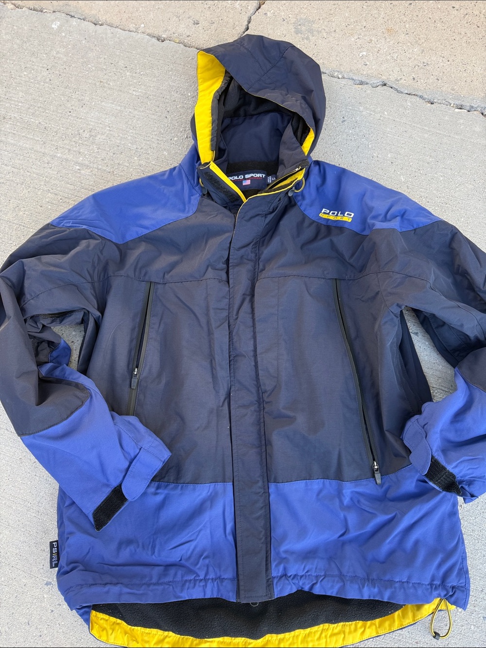 Polo by Ralph Lauren Navy, Royal Blue & Yellow Hooded Raincoat